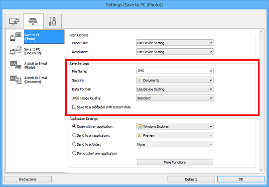 figure: Settings dialog box